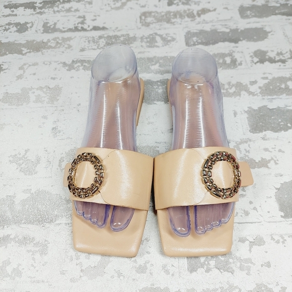 New Open Edit Lely Tan Cream Square Toe Slide Sandals M729 - Picture 1 of 13